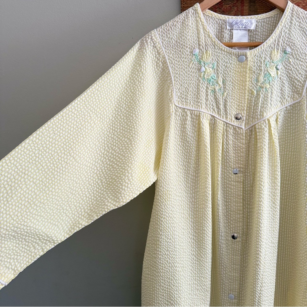 Vintage Embroidered Yellow Striped House Dress Pajamas Large - Picture 7 of 9